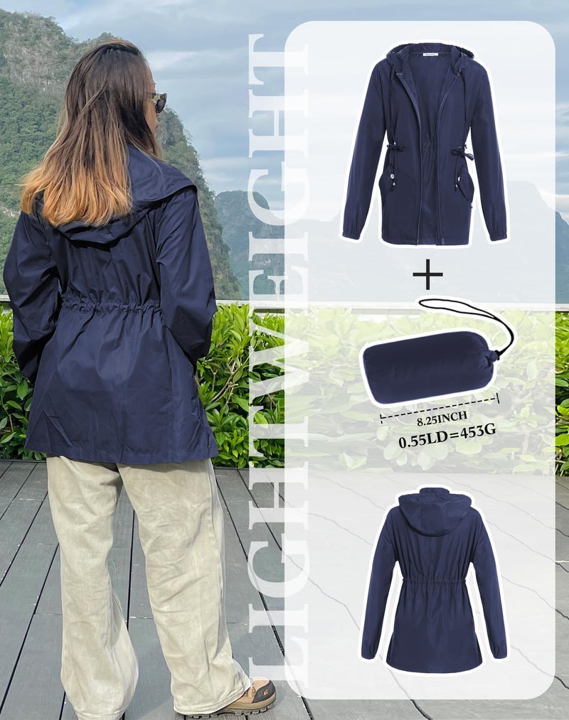 JTANIB Women Packable Rain Jacket Waterproof Lightweight Raincoat Hooded for Hiking Outdoor Travel - Image 4